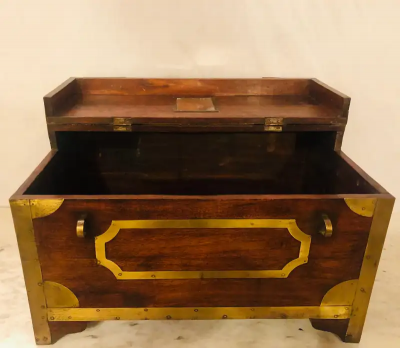 19th Century Campaign Vanity Dressing or Jewelry Box with Boule Inlay