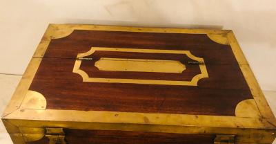 19th Century Campaign Vanity Dressing or Jewelry Box with Boule Inlay