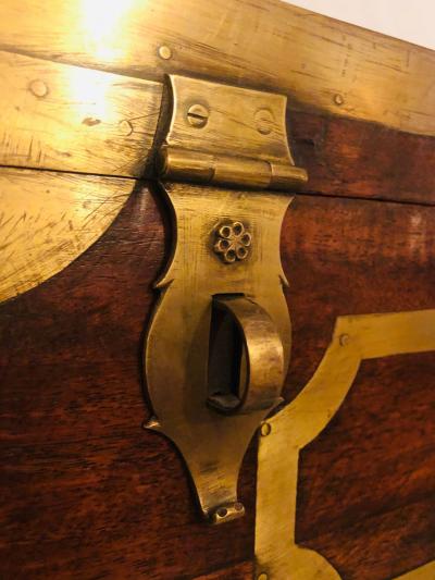 19th Century Campaign Vanity Dressing or Jewelry Box with Boule Inlay