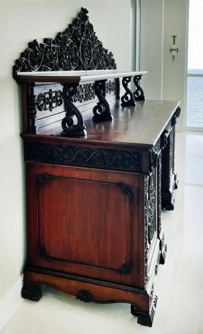 19th Century Carved Anglo Indian Tiered Carved Buffet in Mahogany and Ebony