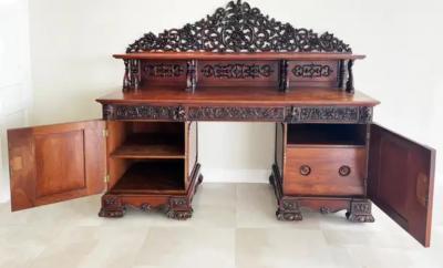 19th Century Carved Anglo Indian Tiered Carved Buffet in Mahogany and Ebony