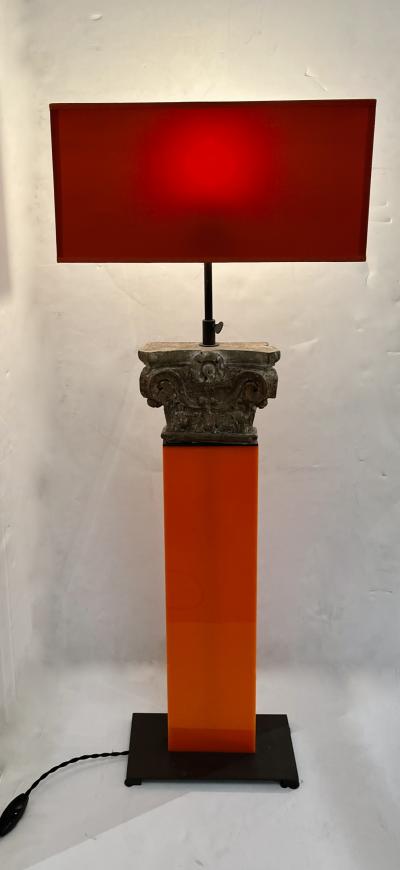 19th Century Carved Wooden Capital Table Lamp