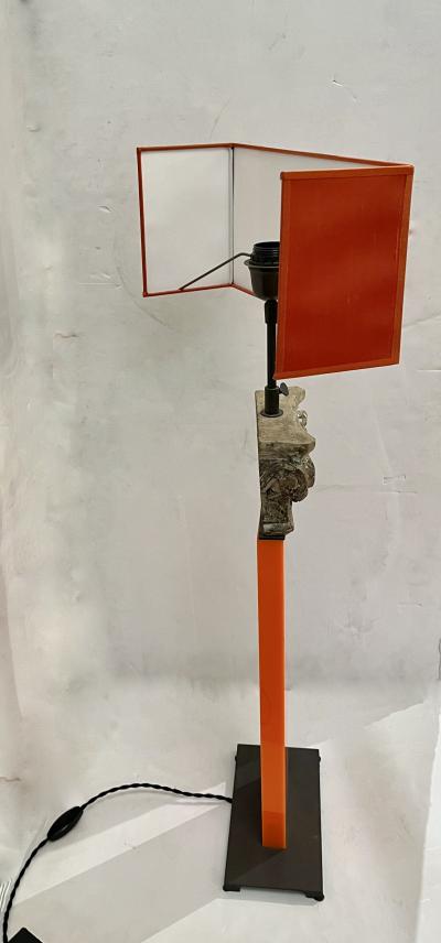 19th Century Carved Wooden Capital Table Lamp