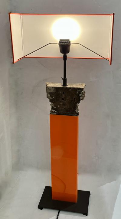 19th Century Carved Wooden Capital Table Lamp