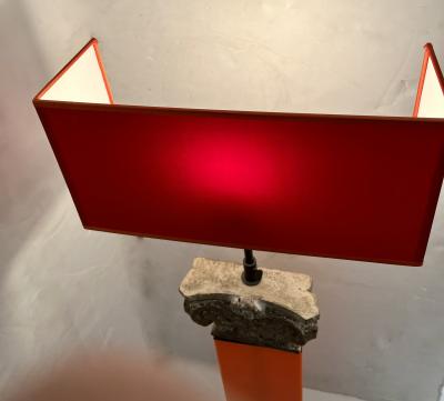 19th Century Carved Wooden Capital Table Lamp