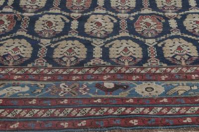 19th Century Caucasian Red Brown Black Authentic Blue Handwoven Wool Rug