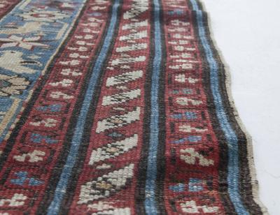 19th Century Caucasian Red Brown Black Authentic Blue Handwoven Wool Rug