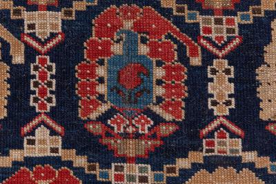 19th Century Caucasian Red Brown Black Authentic Blue Handwoven Wool Rug