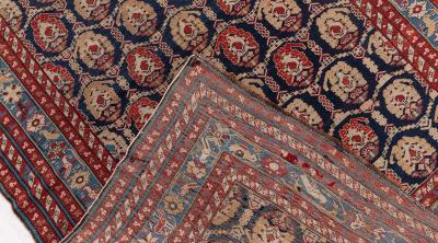 19th Century Caucasian Red Brown Black Authentic Blue Handwoven Wool Rug
