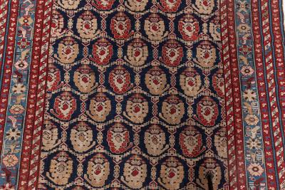 19th Century Caucasian Red Brown Black Authentic Blue Handwoven Wool Rug