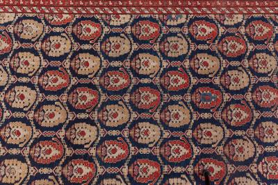 19th Century Caucasian Red Brown Black Authentic Blue Handwoven Wool Rug