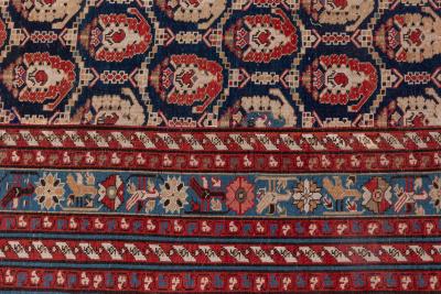 19th Century Caucasian Red Brown Black Authentic Blue Handwoven Wool Rug
