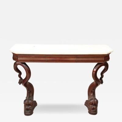 19th Century Charles X Carved Wood Console Table with White Marble Top