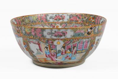 19th Century Chinese Export Rose Medallion Punch Bowl