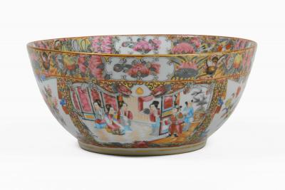 19th Century Chinese Export Rose Medallion Punch Bowl