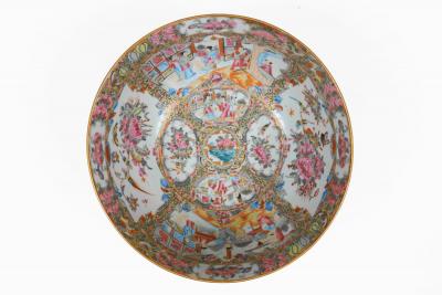 19th Century Chinese Export Rose Medallion Punch Bowl