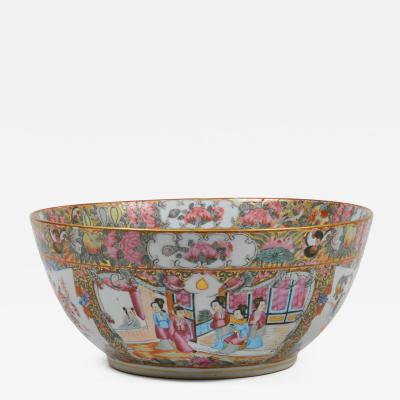 19th Century Chinese Export Rose Medallion Punch Bowl