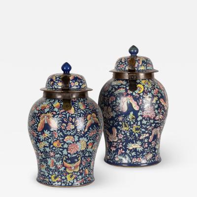 19th Century Chinese Famille Noire Porcelain Lidded Ginger Jars