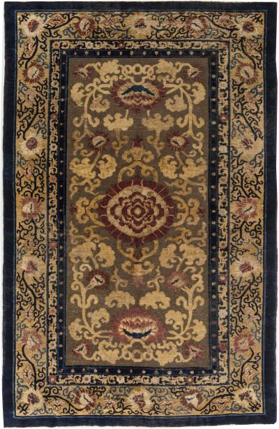 19th Century Chinese Floral Metal and Silk Thread Rug