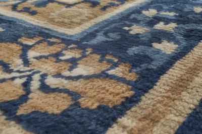 19th Century Chinese Handmade Wool Carpet in Salmon and Cobalt Blue Shades