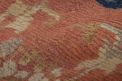 19th Century Chinese Handmade Wool Carpet in Salmon and Cobalt Blue Shades
