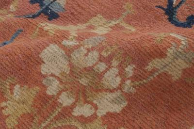 19th Century Chinese Handmade Wool Carpet in Salmon and Cobalt Blue Shades