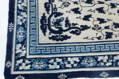 19th Century Chinese Indigo Blue and White Handmade Wool Rug