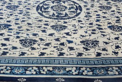 19th Century Chinese Indigo Blue and White Handmade Wool Rug