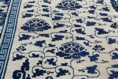 19th Century Chinese Indigo Blue and White Handmade Wool Rug
