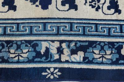 19th Century Chinese Indigo Blue and White Handmade Wool Rug
