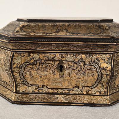 19th Century Chinese Lacquered Gilt Tea Caddy