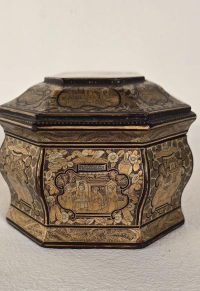 19th Century Chinese Lacquered Gilt Tea Caddy