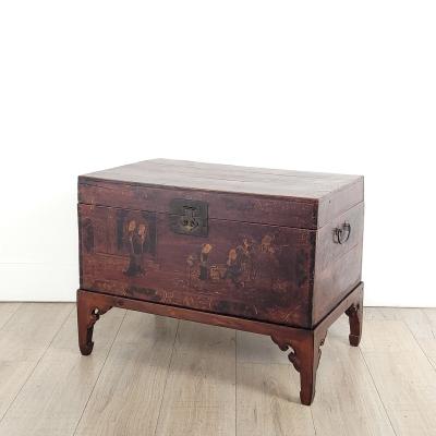 19th Century Chinese Red Lacquered Trunk on Later Custom Stand