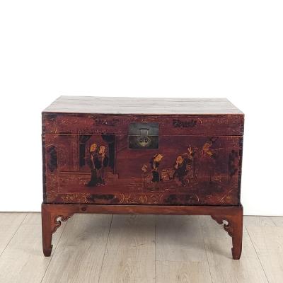 19th Century Chinese Red Lacquered Trunk on Later Custom Stand