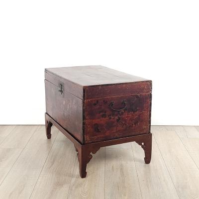 19th Century Chinese Red Lacquered Trunk on Later Custom Stand