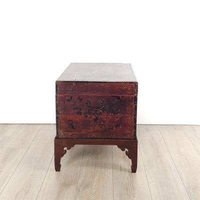19th Century Chinese Red Lacquered Trunk on Later Custom Stand