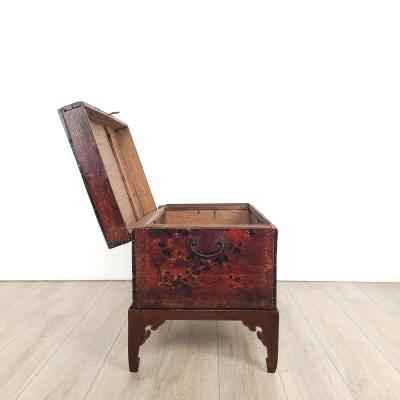 19th Century Chinese Red Lacquered Trunk on Later Custom Stand