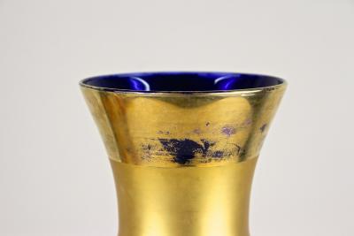 19th Century Cobalt Blue Gilt Glass Vase With Enamel Paintings CZ ca 1890