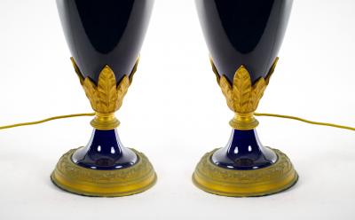 19th Century Cobalt Blue S vres Style Porcelain Ormolu Lamps