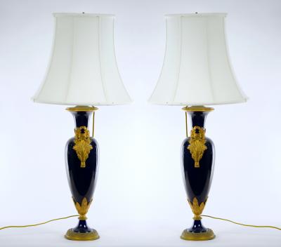 19th Century Cobalt Blue S vres Style Porcelain Ormolu Lamps