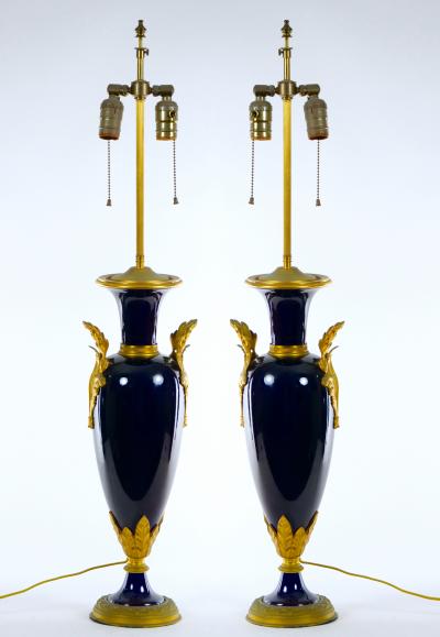 19th Century Cobalt Blue S vres Style Porcelain Ormolu Lamps
