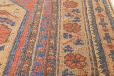 19th Century Crab Design Red Orange Beige and Blue Handwoven Wool Carpet
