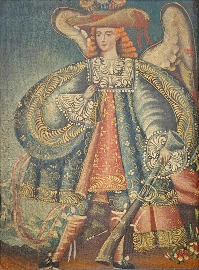 19th Century Cuzco School Oil On Canvas Archangel Michael