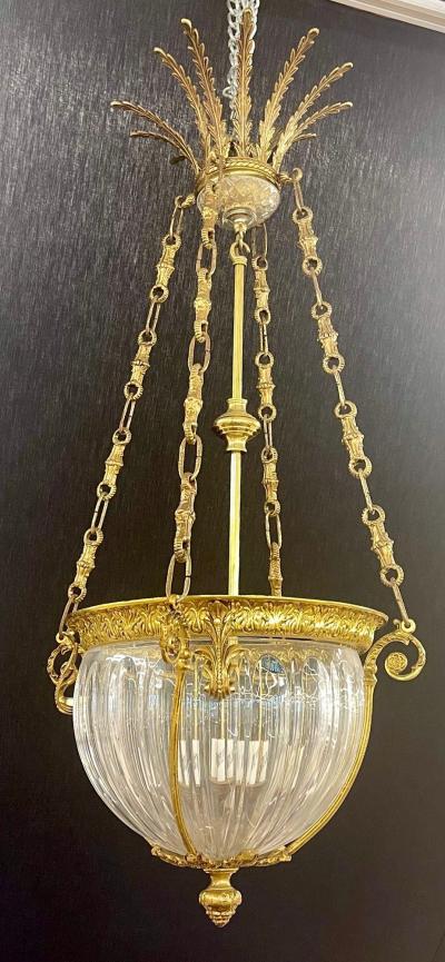19th Century Dore Bronze Chandelier Louis XVI Dome Style