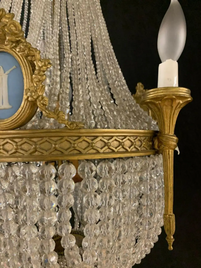 19th Century Dore Bronze Chandelier Louis XVI Wedgewood Plaques