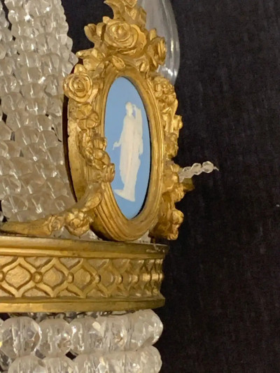 19th Century Dore Bronze Chandelier Louis XVI Wedgewood Plaques