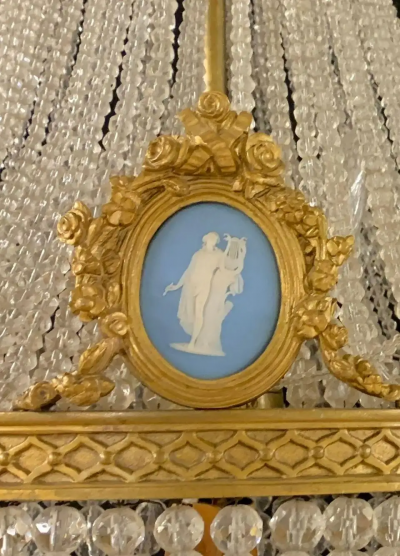 19th Century Dore Bronze Chandelier Louis XVI Wedgewood Plaques