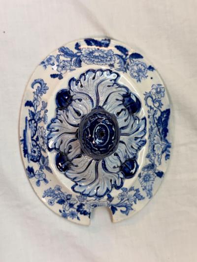 19th Century Dresden Opaque China Blue White Soup Tureen Staffordshire