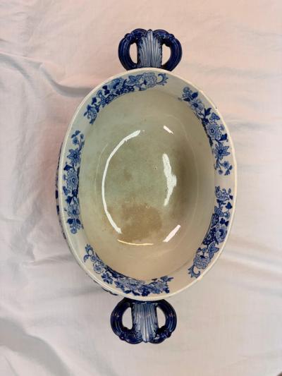 19th Century Dresden Opaque China Blue White Soup Tureen Staffordshire
