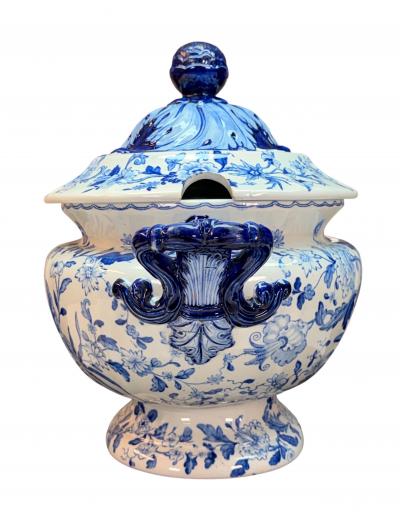 19th Century Dresden Opaque China Blue White Soup Tureen Staffordshire